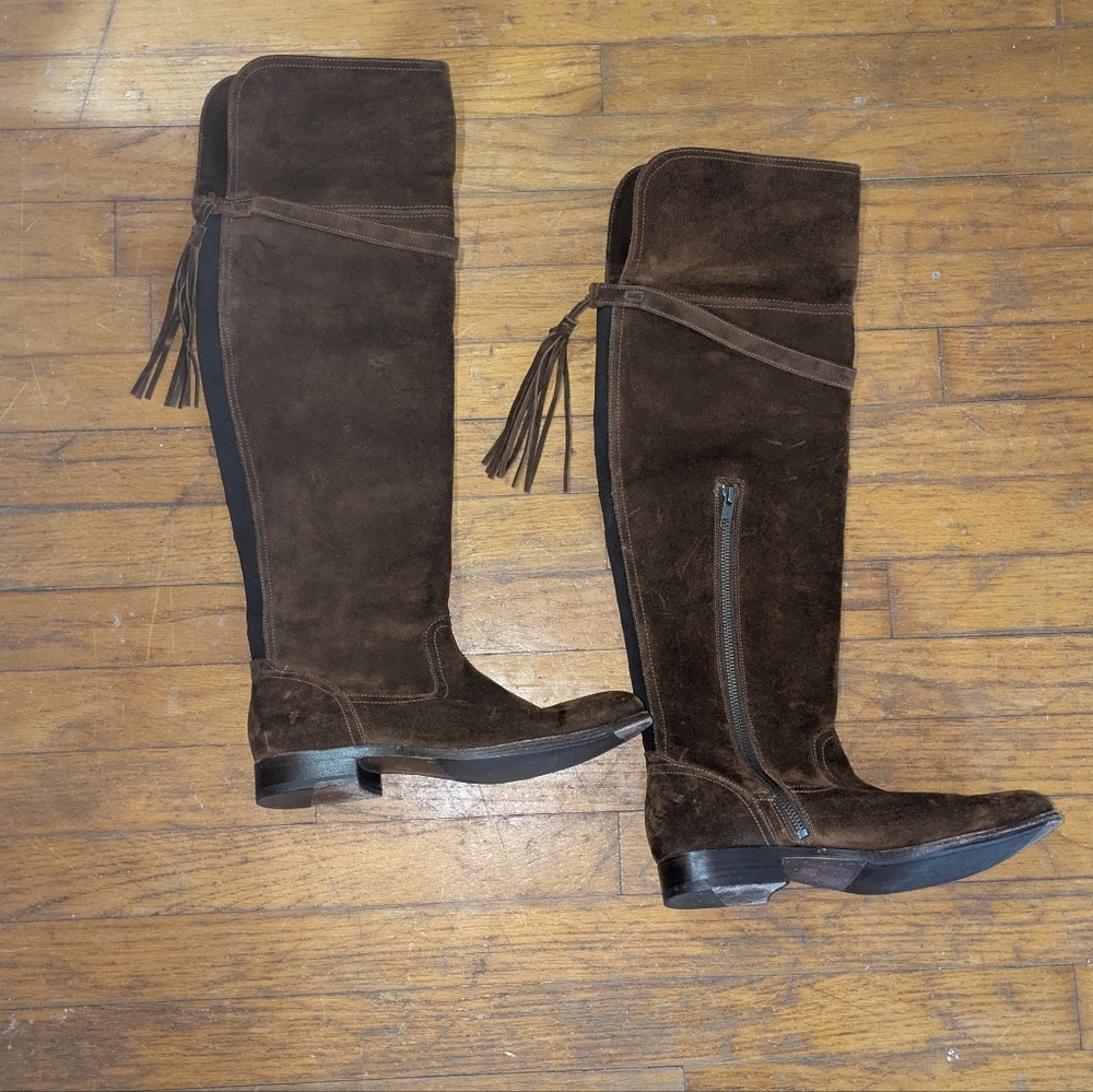 Frye Molly Tassel Brown Suede Over The Knee Boots Women’s 8.5 OTK - Picture 14 of 14